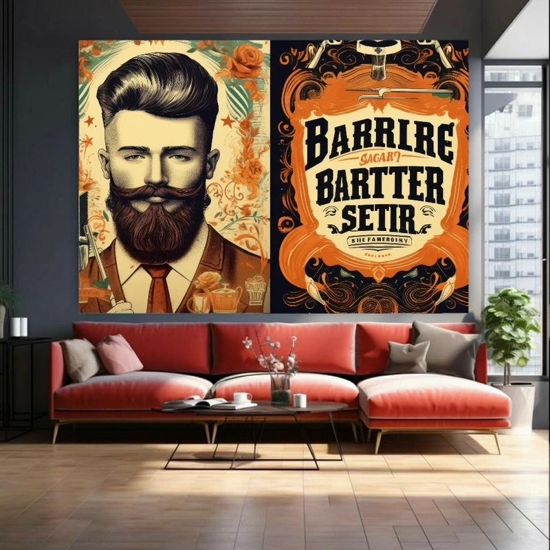  تابلو بوم طرح مخمل آرایشگاه مردانه مدل هیرکات کد FP104600