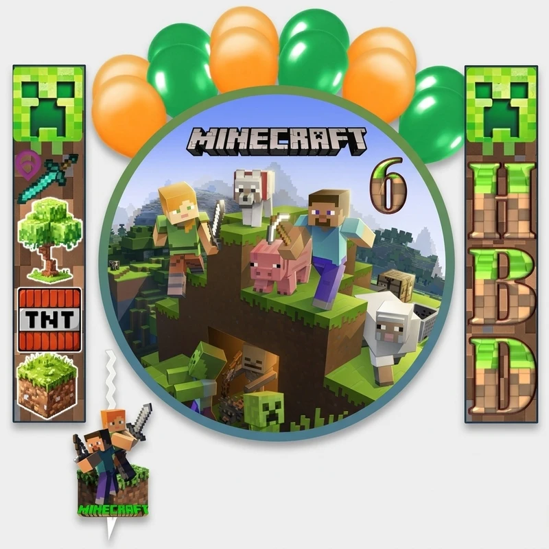 لوازم مهمانی تم تولد Minecraft مدل 06 مجموعه 14 عددی