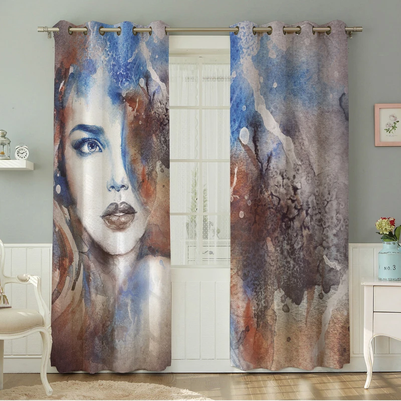 پرده نیروانا طرح چهره  مدل مخمل کد 4678سایز 140×280 سانتی متر