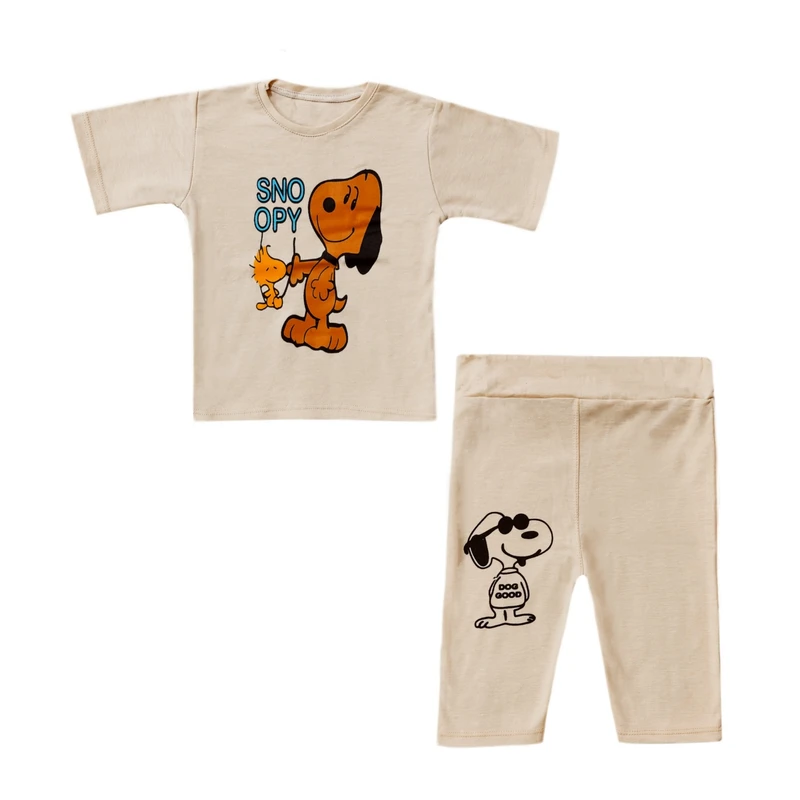 ست تی شرت و شلوارک پسرانه مدل Snoopy کد 019