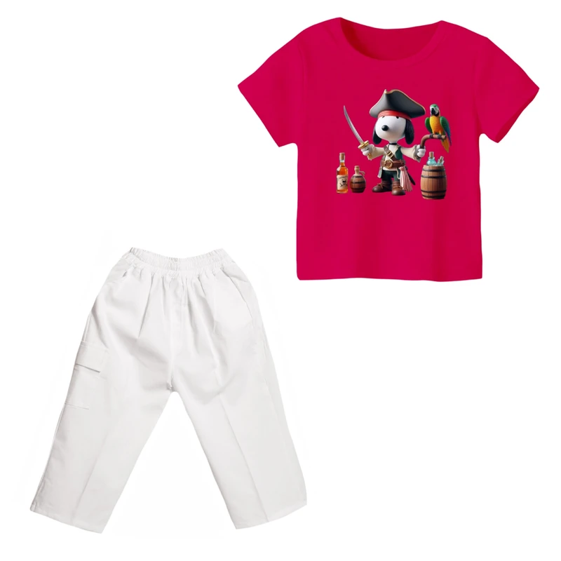 ست تی شرت و شلوارک دخترانه مدل اسنوپی کد ۴۶