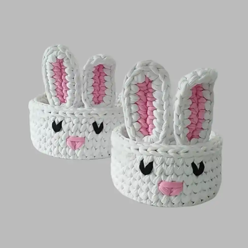 سبد قلاب بافی تریکو طرح خرگوشی کد 01 مجموعه 2 عددی