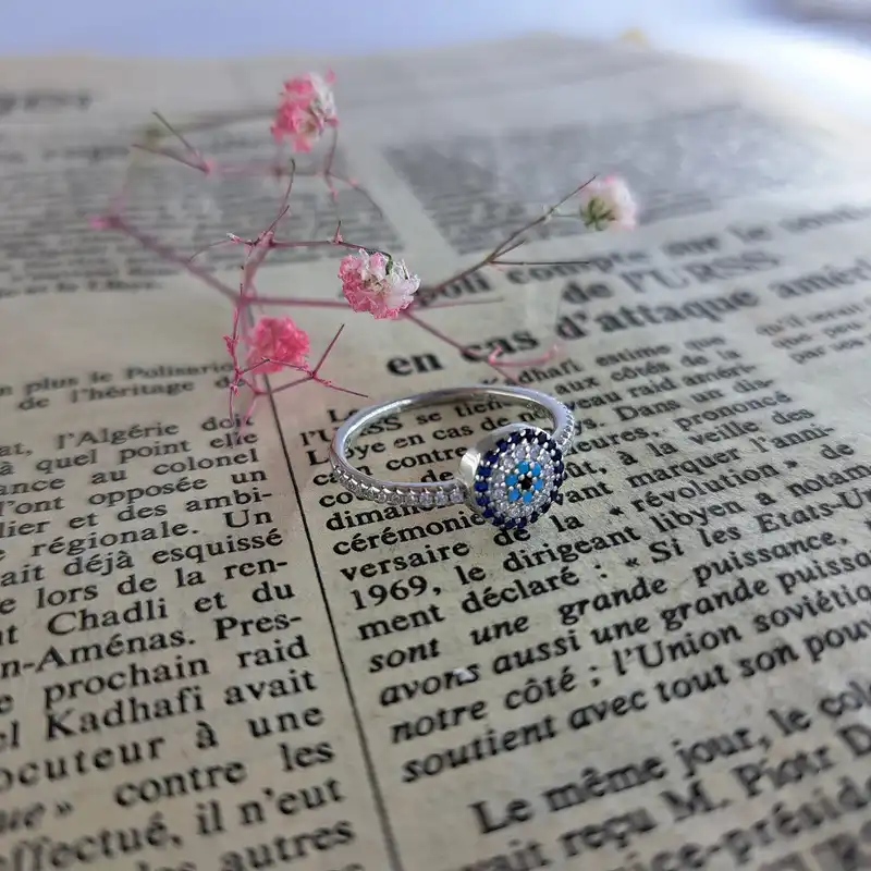 انگشتر نقره زنانه ملک زیور مدل چشم نظر کد 14