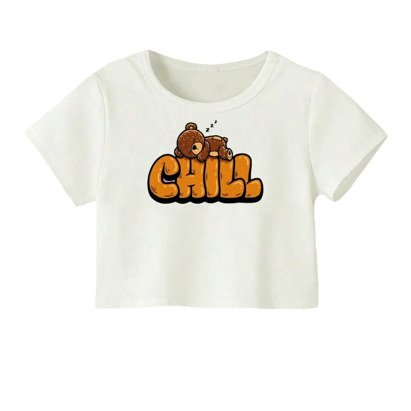 کراپ‌ تی‌شرت آستین کوتاه زنانه مدل خرس تنبل