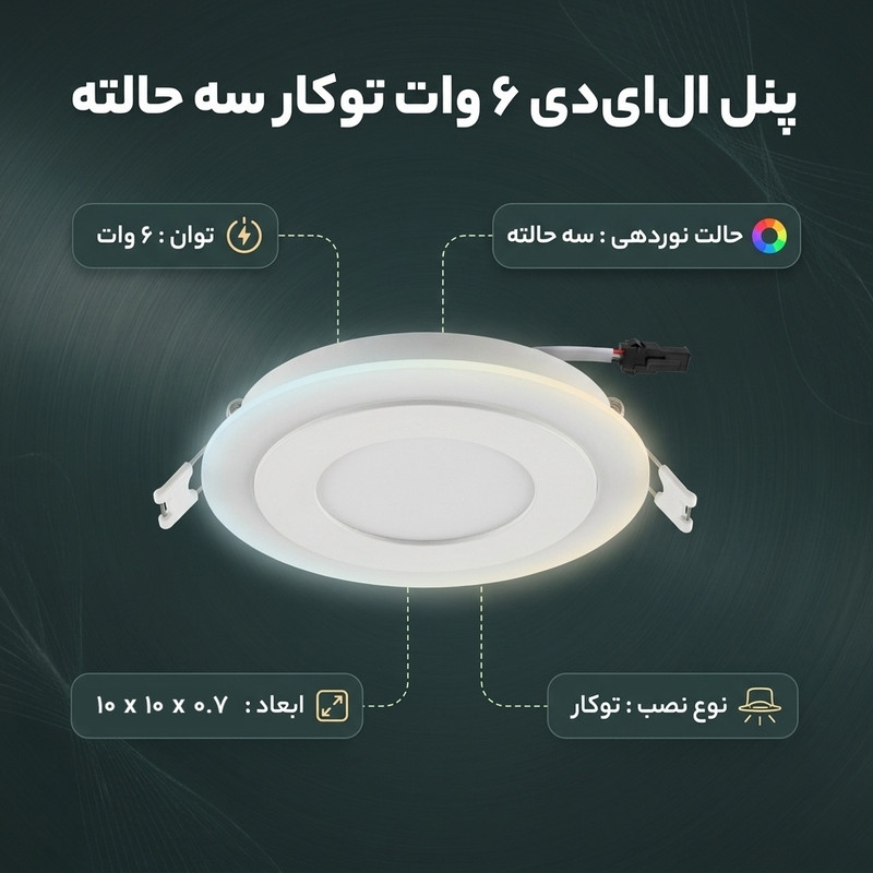 پنل ال ای دی 6 وات مدل سه حالته طرح توکار بسته 2 عددی
