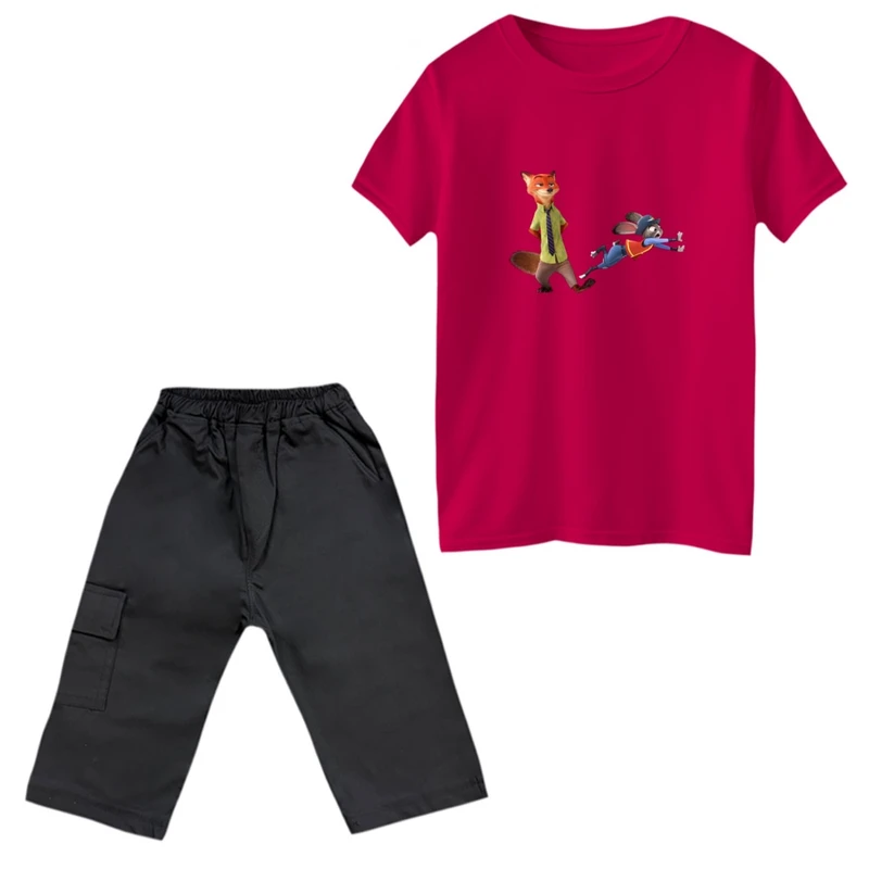 ست تی‌شرت و شلوارک پسرانه مدل زوتوپیا کد 1 رنگ سرخابی 