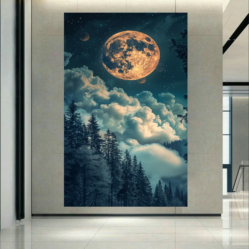 تابلو بوم طرح مخمل جنگل تاریک مدل ماه کامل کدAR305289
