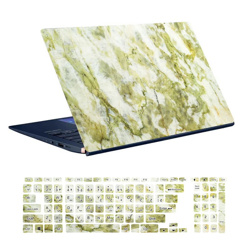 استیکر لپ تاپ توییجین و موییجین طرح Marble کد 06 مناسب برای لپ تاپ 15.6 اینچ به همراه برچسب حروف فارسی کیبورد 