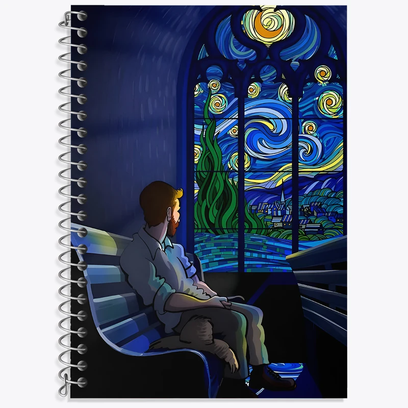 دفتر زبان 50 برگ خندالو مدل دو خط طرح ونسان ونگوگ کد N5128