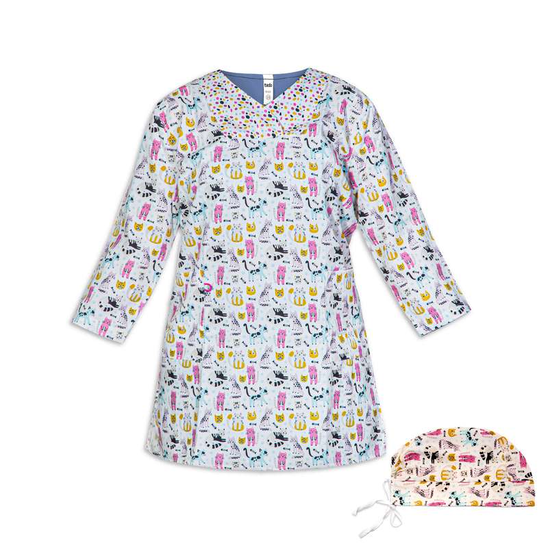 ست کلاه و روپوش پزشکی زنانه تادو طرح پت مدل SRO1936