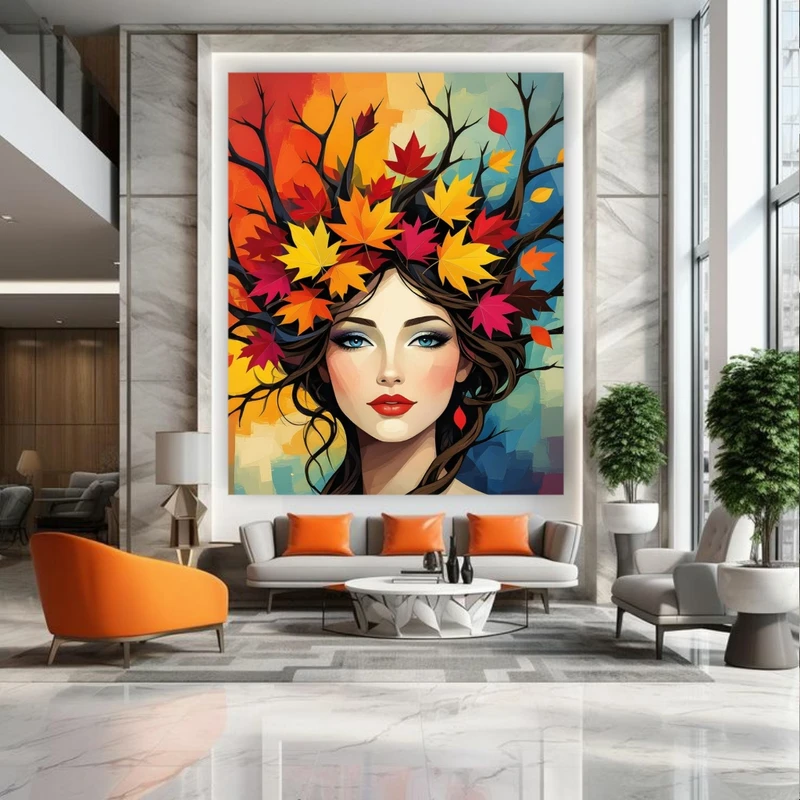 تابلو بوم طرح مخمل نقاشی پرتره مدل پاییزی کد PY379