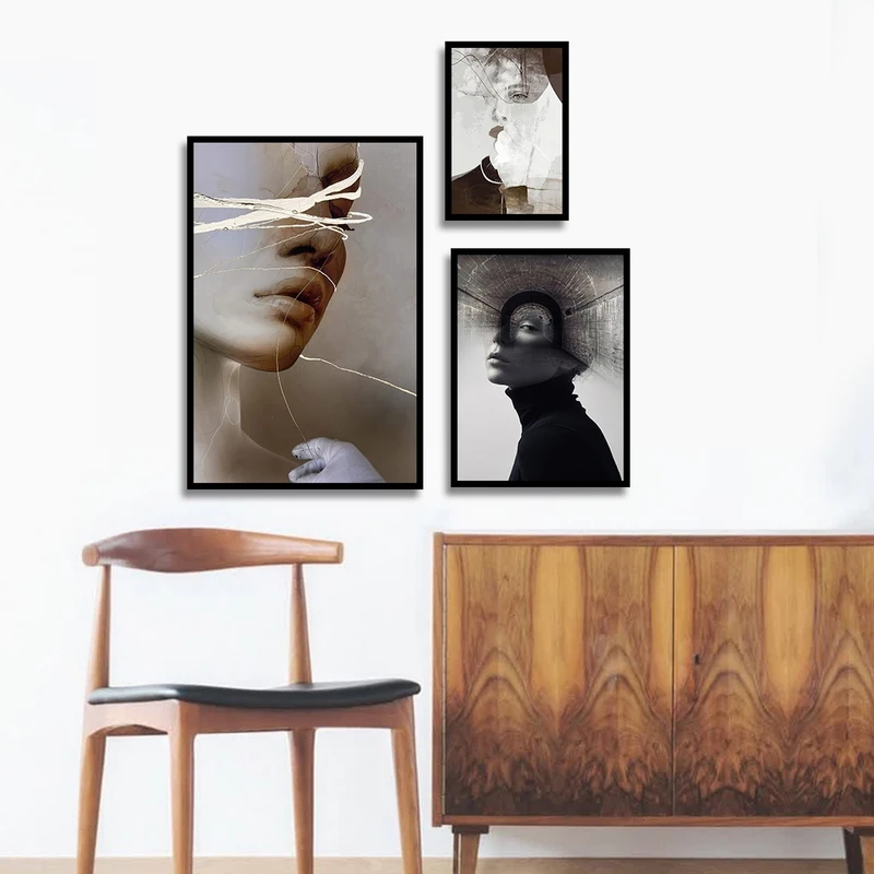 تابلو بکلیت طرح نقاشی مدرن چهره مدل B-1821 مجموعه 3 عددی
