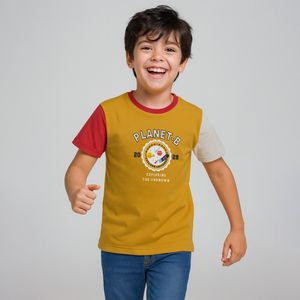 تی شرت آستین کوتاه پسرانه مون‌سا مدل فضا رنگ زرد