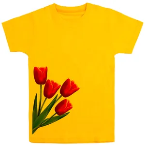 تی شرت آستین کوتاه بچگانه مدل گل لاله D101 رنگ زرد