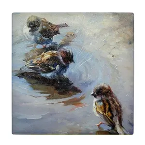 کاشی کارنیلا طرح آبتنی گنجشکها مدل لوحی کد klh1959