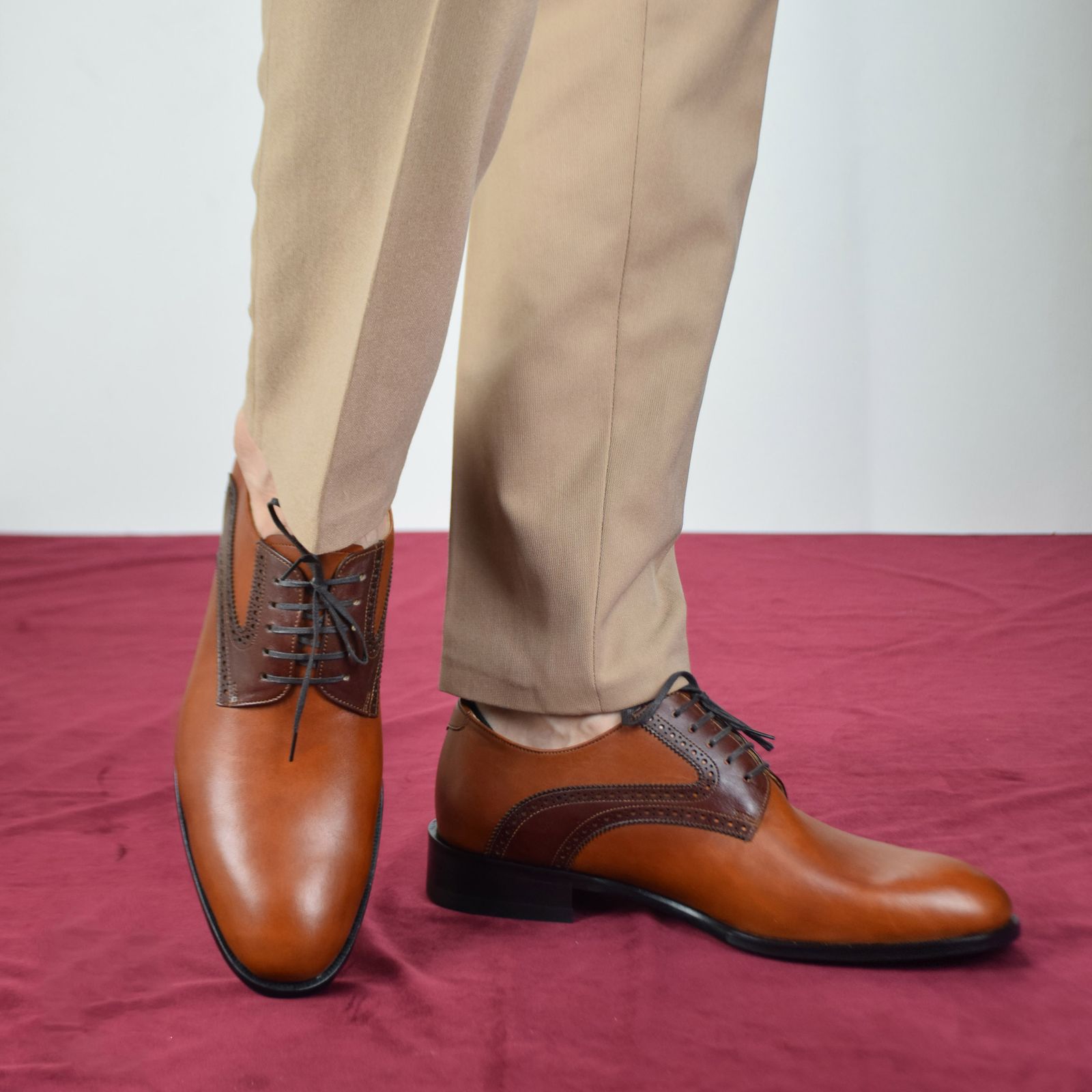 کفش مردانه کرمانی مدل چرم دستدوز طبیعی کد 1074 رنگ قهوه ای عسلی -  - 4