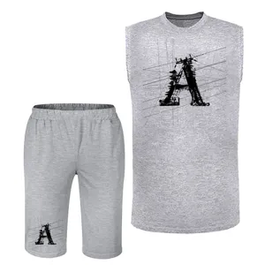 ست تاپ و شلوارک مردانه مدل حرف A کد J68 رنگ طوسی