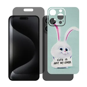 Glass Together model privacy screen protector suitable for Apple iPhone 15 Pro Max mobile phone with cover sticker on the back of the phone