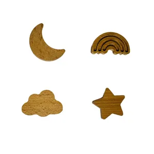 دستگیره چوبی  مدل ماه ابر ستاره رنگین کمان مجموعه 4 عددی