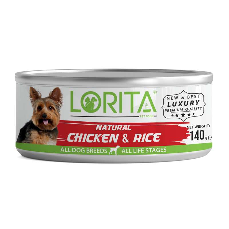  کنسرو غذای سگ لوریتا مدل NATURAL CHICKEN & RICE وزن 140 گرم 
