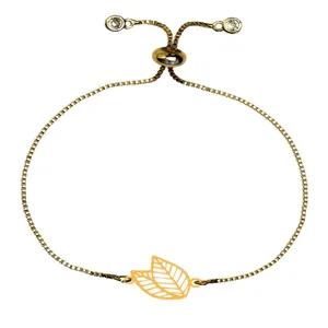 دستبند طلا 18 عیار زنانه الن نار طرح برگ مدل N101605