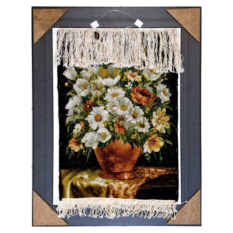 تابلو فرش دستباف مدل گلدان گل ابریشمی کد ۳۰۹