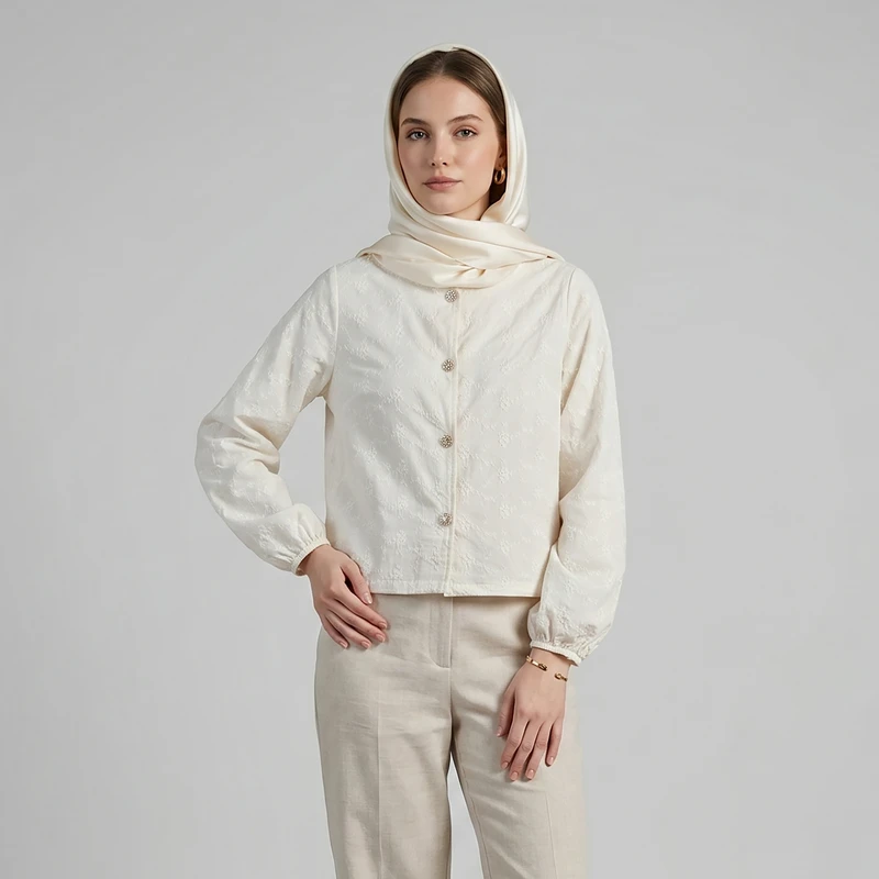 شومیز آستین بلند یقه گرد زنانه ال سی وایکیکی مدل S653906Z8