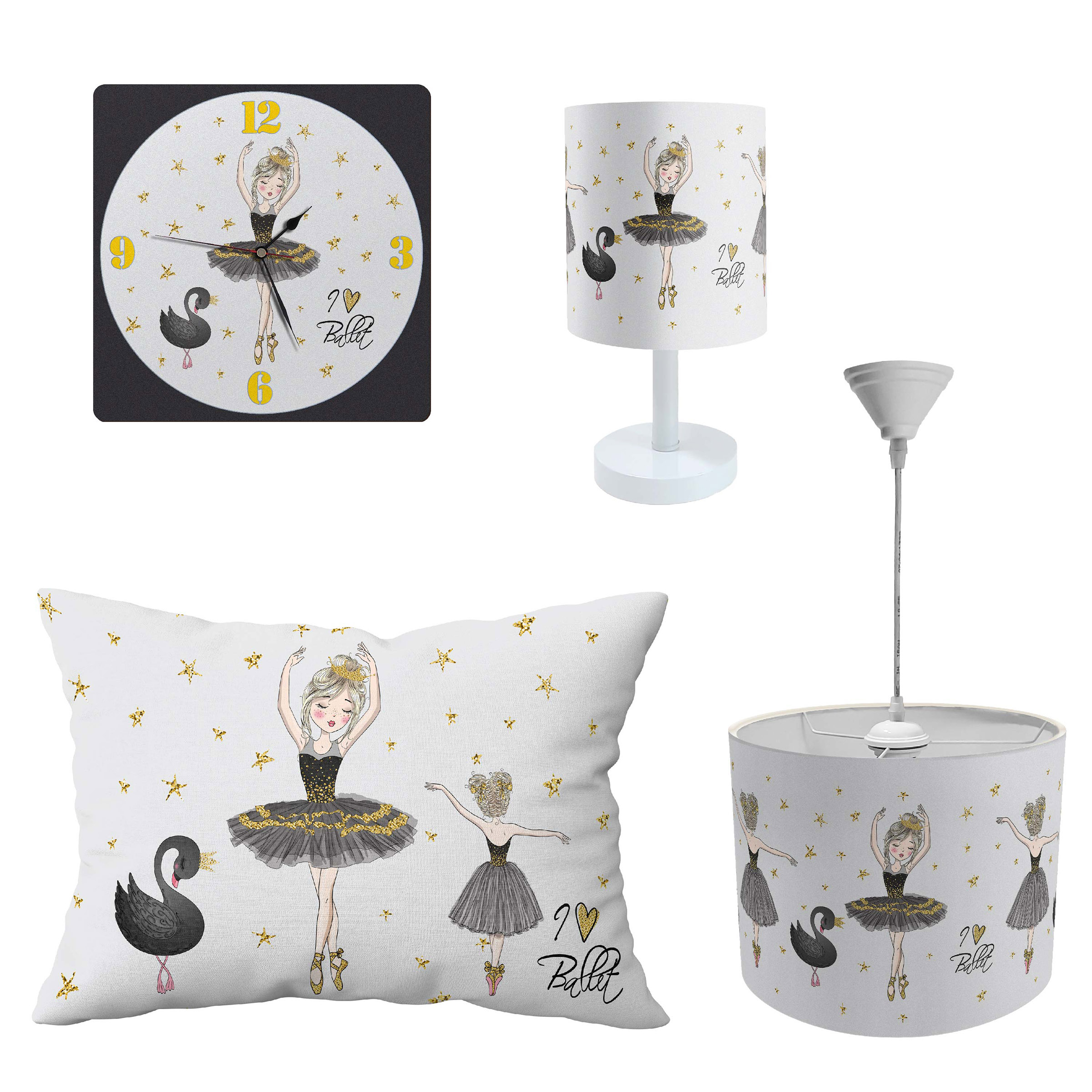 آباژور کودک طرح بالرین مدل LBR-SET-007 به همراه لوستر و ساعت و روبالشی