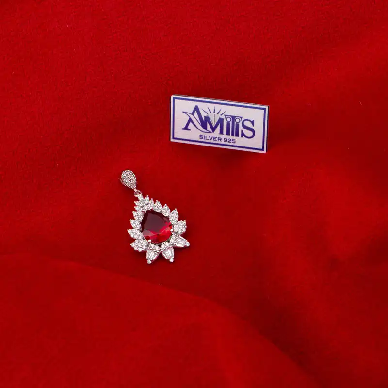 آویز گردنبند نقره زنانه آمیتیس مدل یاقوت AMT-M143