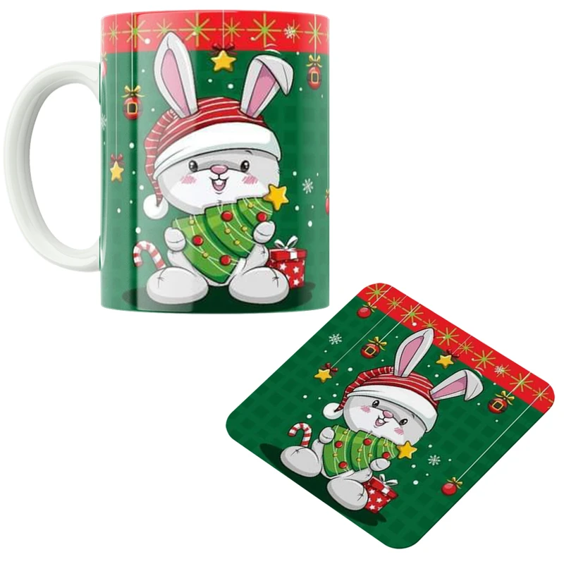 ماگ پاد آفرین مدل کریسمس کد DKC625 به همراه زیر لیوانی