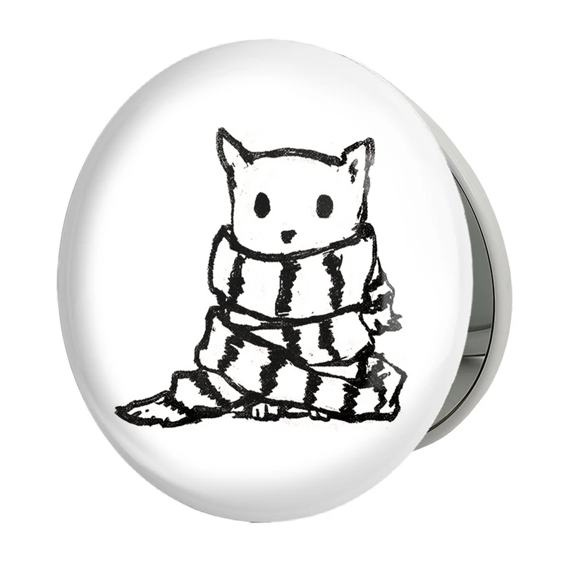 آینه جیبی خندالو طرح گربه و شالگردن مدل تاشو کد 29314