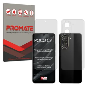 Promate Resistant model transparent screen protector suitable for Xiaomi Poco C71 mobile phone along with the back protector