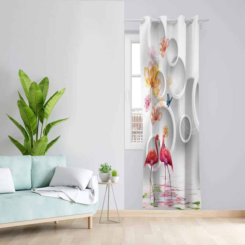 پرده طرح فلامینگو مدل مخمل پانچی کد 2653 z سایز 140x200 سانتی متر