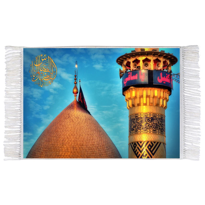 فرش ماشینی دیوارکوب اطلس آبی مدل اباالفضل عباس کد T4638
