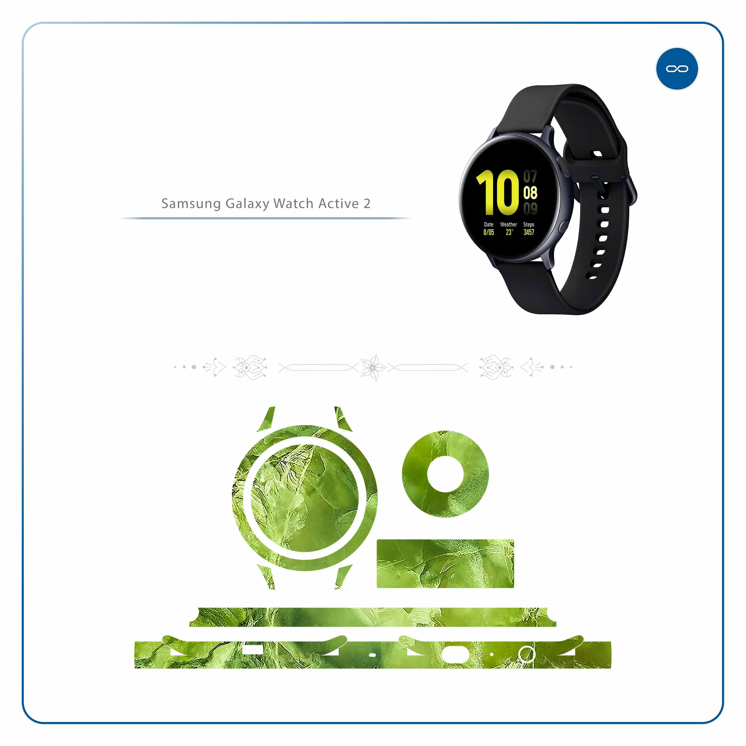 برچسب ماهوت طرح Green-Crystal-Marble مناسب برای ساعت هوشمند سامسونگ Galaxy Watch Active 2 44mm