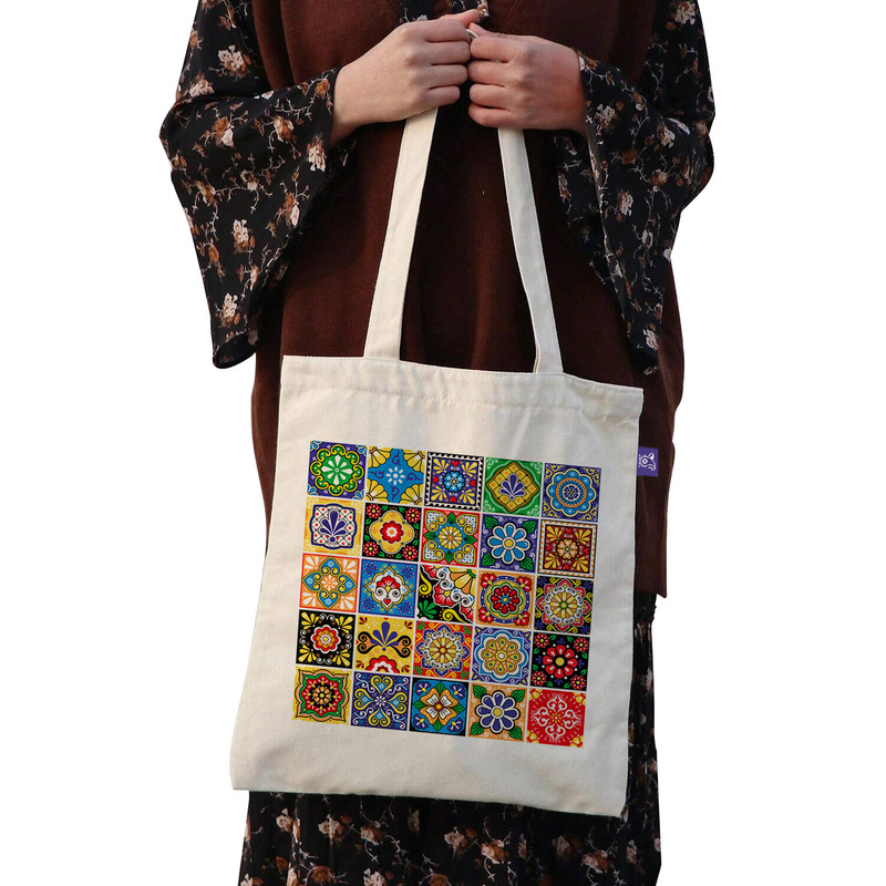 ساک خرید ترمه طراحان ایده مدل پارچه چهل تکه کد cfp1620 - L