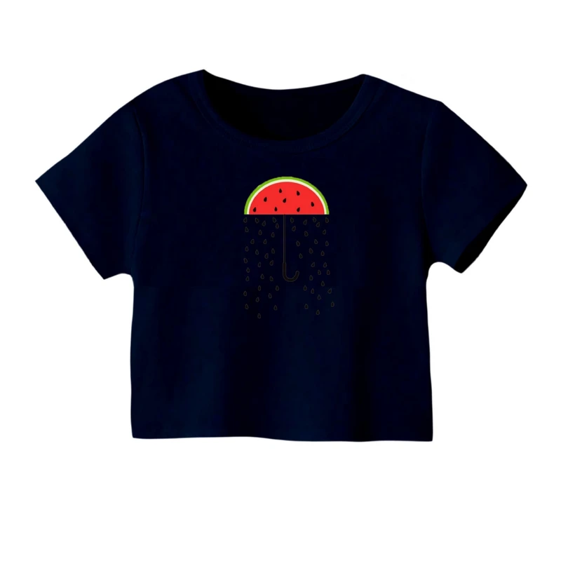 کراپ‌ تی‌شرت آستین کوتاه زنانه مدل هندوانه چتر یلدایی کد 2