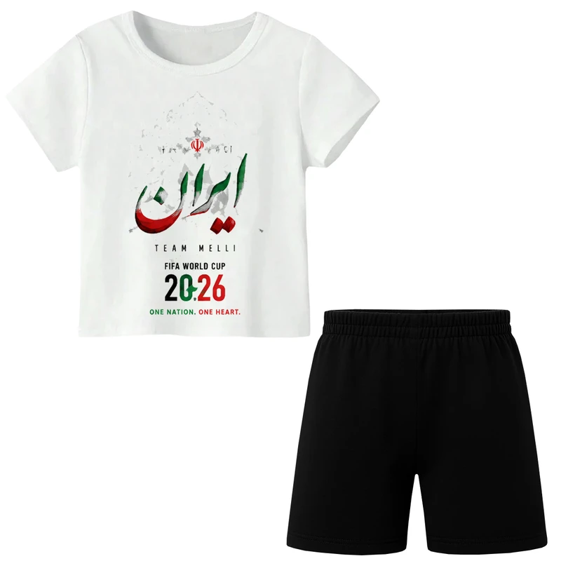 ست تی‌شرت آستین کوتاه و شلوارک راحتی پسرانه مدل A305 طرح تیم ملی