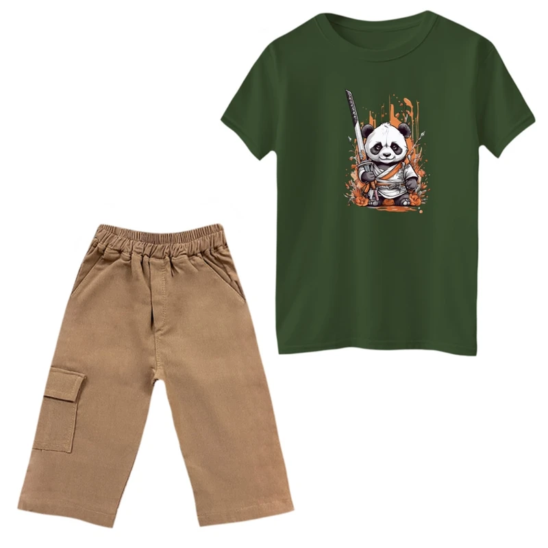 ست تی‌شرت و شلوارک پسرانه مدل پاندا و شمیر کد 2