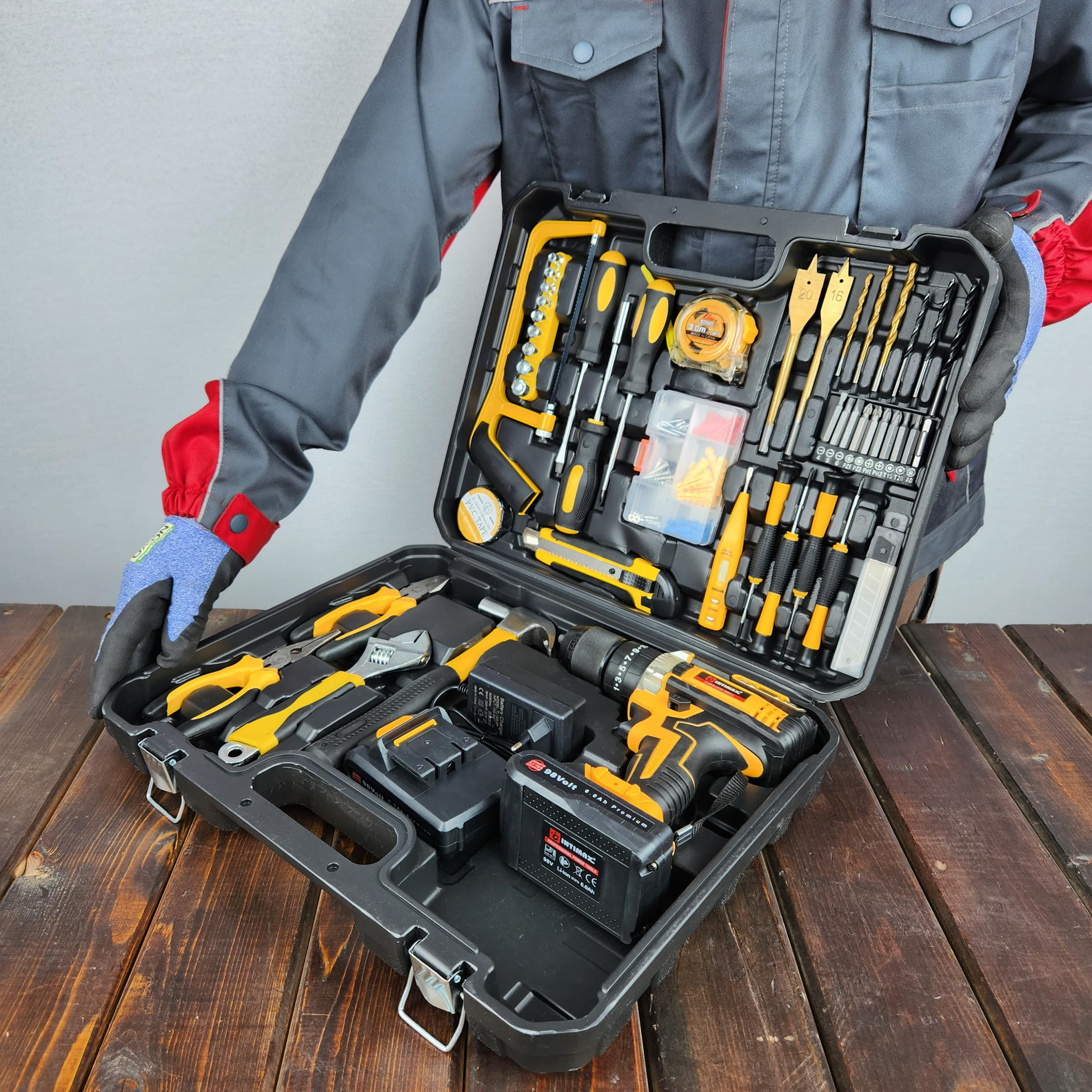 مجموعه 100 عددی دریل پیچ گوشتی شارژی چکشی صنعتی اینتیمکث مدل 0925