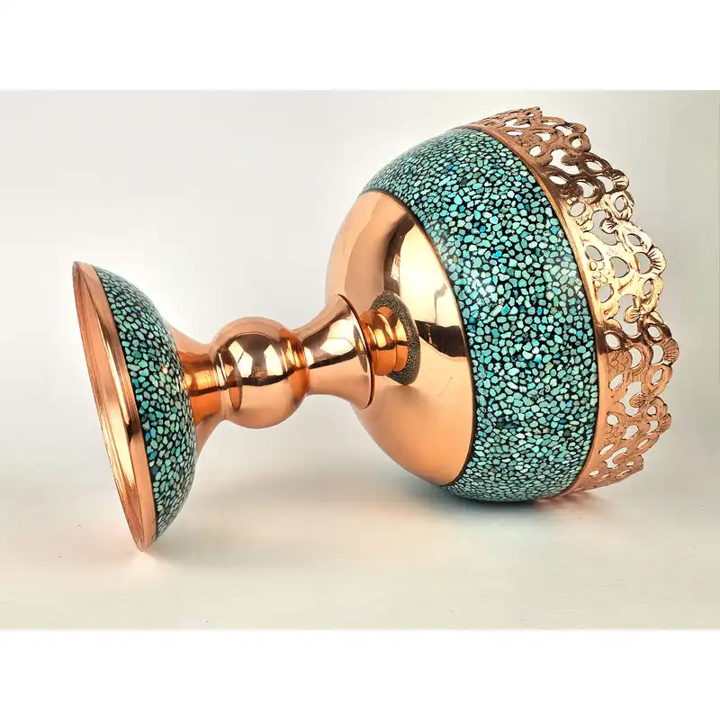 ست 3 تکه آجیل خوری و گلدان فیروزه کوبی مسی کد A16