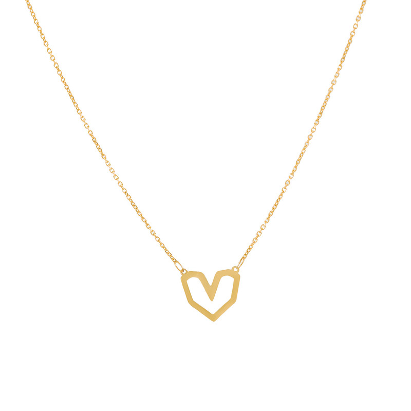 گردنبند طلا 18 عیار زنانه با زنجیر حلقهای (فلامینگو) گالری قو طلایی مدل قلب جذاب
