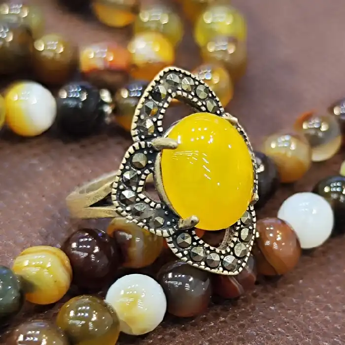 انگشتر نقره زنانه مدل سنگ شرف الشمس کد 100