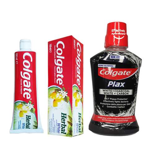 خمیر دندان کلگیت مدل Herbal White حجم 100 میلی لیتر به همراه دهانشویه کلگیت مدل ذغالی حجم 500 میلی لیتر