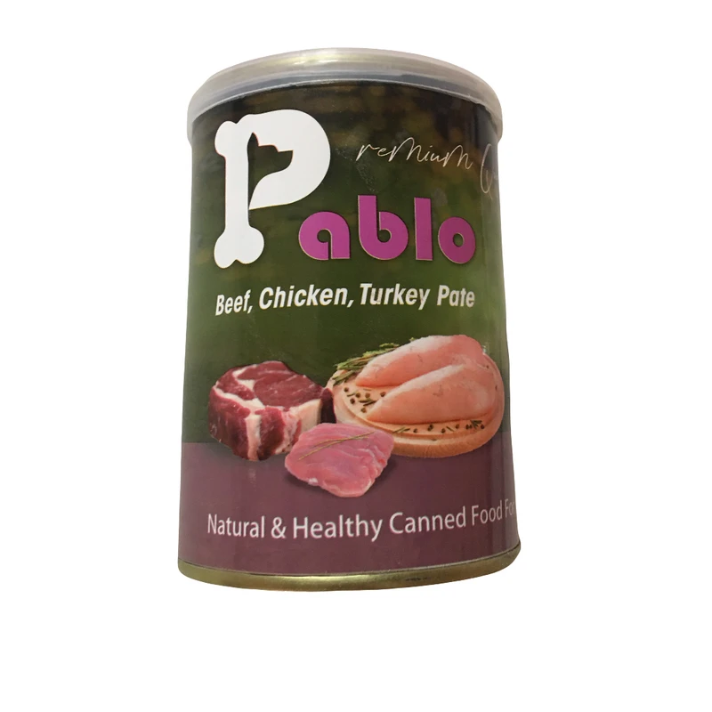 کنسرو غذای گربه پابلو  مدل گوشت گوساله و مرغ و‌ بوقلمون وزن  400 گرم