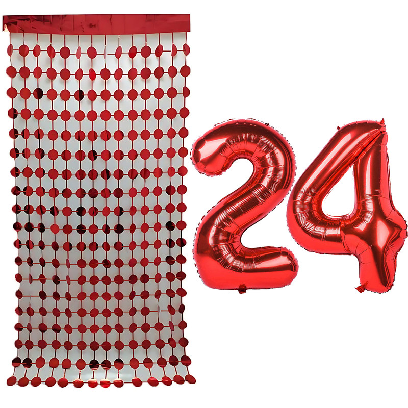 بادکنک فویلی مستر تم طرح عدد 24 به همراه ریسه تزئینی بسته 3 عددی