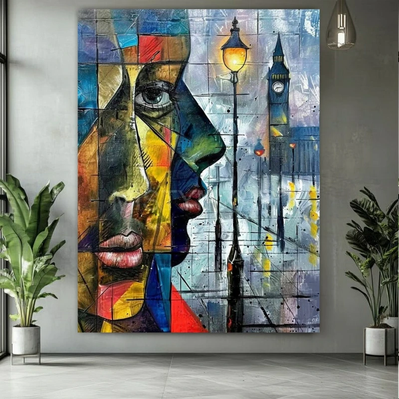 تابلو بوم طرح مخمل چهره کوبیسم مدل لندن کد BK24611
