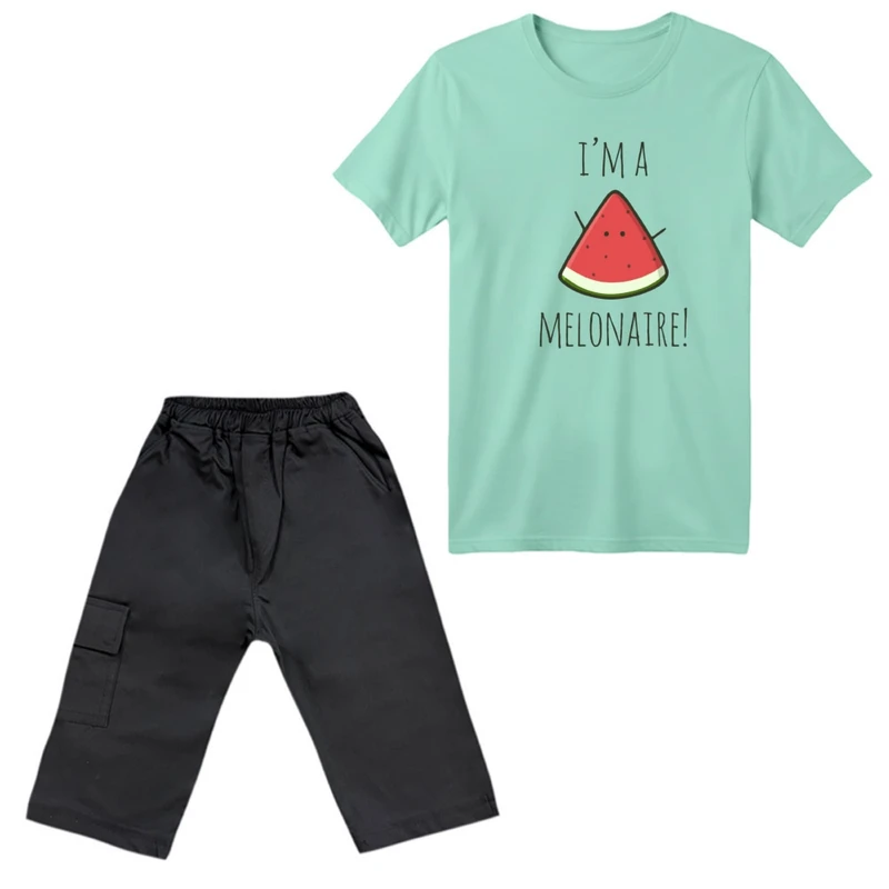 ست تی‌شرت آستین کوتاه و شلوارک پسرانه مدل هندوانه یلدایی کد 17