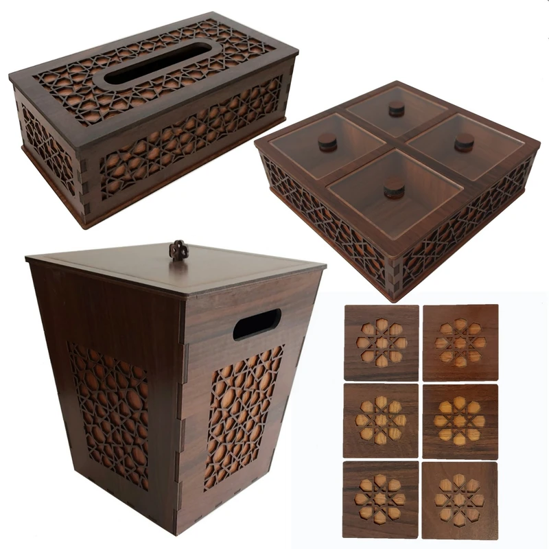 عکس شماره 2 : ست سطل و جای دستمال کاغذی کد 09 به همراه زیر لیوانی و جعبه پذیرایی