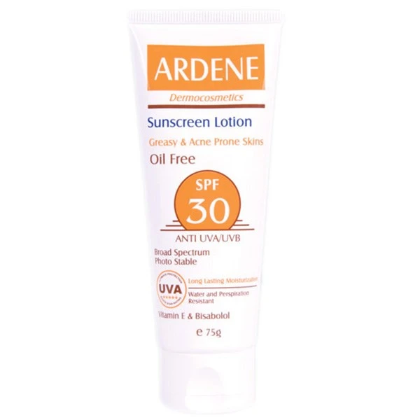 لوسیون ضدآفتاب آردن مدل SPF30 مناسب پوست های چرب و مستعد آکنه حجم 75 میلی لیتر